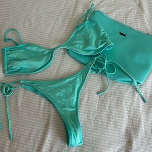 Teal Triangl Bikini Set with Matching Bag
